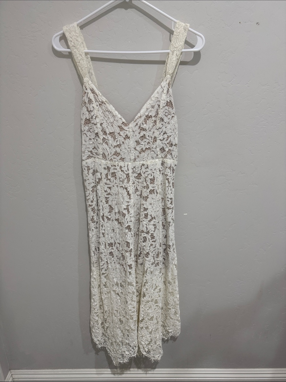 Lulu's Cream Lace and Tan Lined Dress